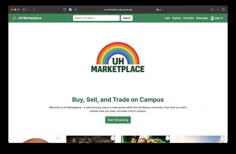 UH Marketplace homepage